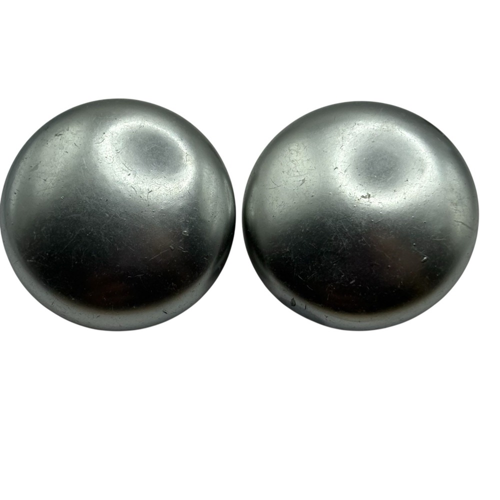 Clip On Button Earrings Silvertone Gray Pearl Earrings Marked Japan VTG Metallic